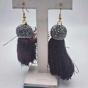 NWOT Molly Phillips Jacqueline Brown Tassel & Rhinestone Earrings